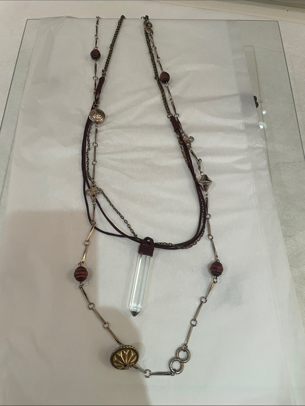 Women Jewelry Brown Cord crystal Pendant Necklace